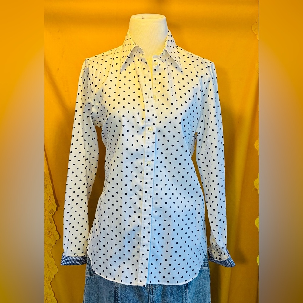 Chaps fine pika dot button up with checkered detail.